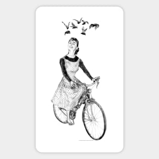 Lady riding on a bicycle (with bats) Magnet